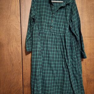 Woman Within Teal Plaid Long Sleeve Dress